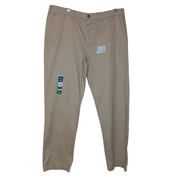 George Pants Mens‎ 36x30 Beige Slim Fit Stretch Chino Classic Flat Front Casual - Picture 1 of 8